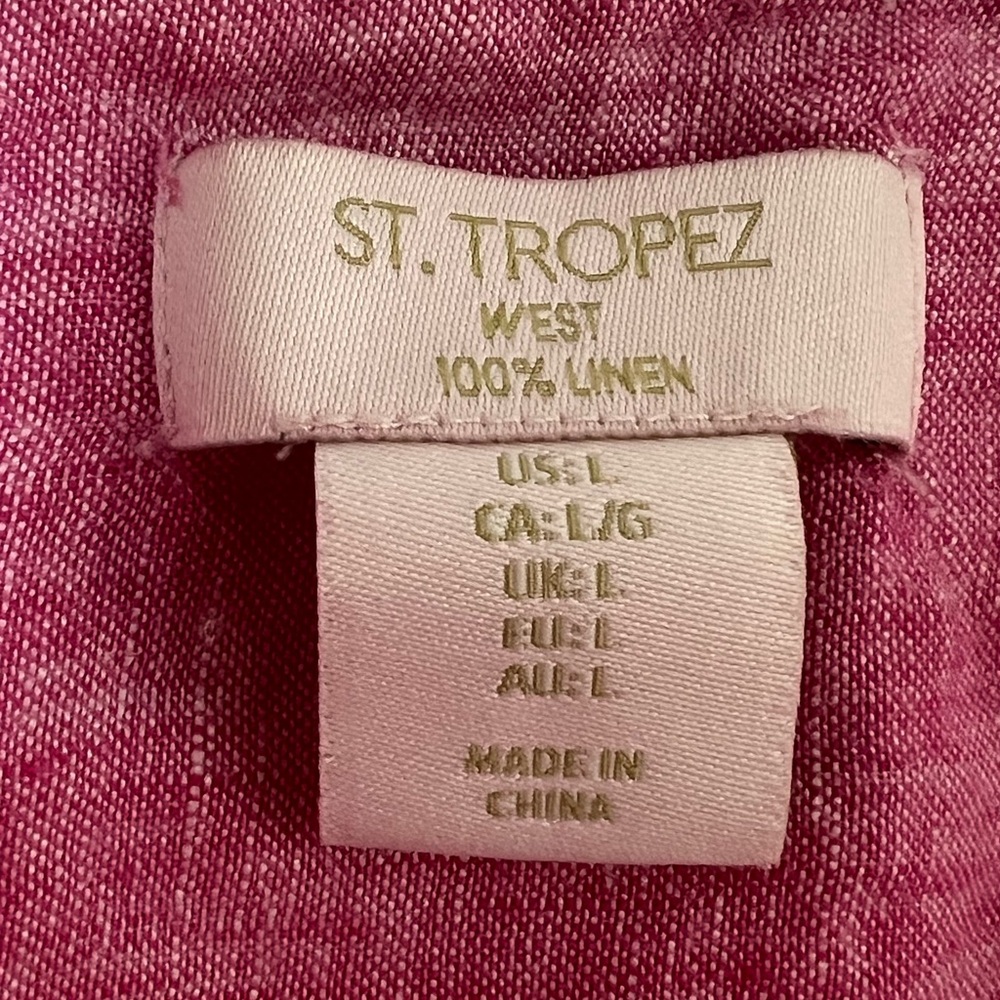St Tropez West 100% Linen POPOVER top sz Lg PINK  3/4 Sleeves EUC SPRING SUMMER - Picture 2 of 6